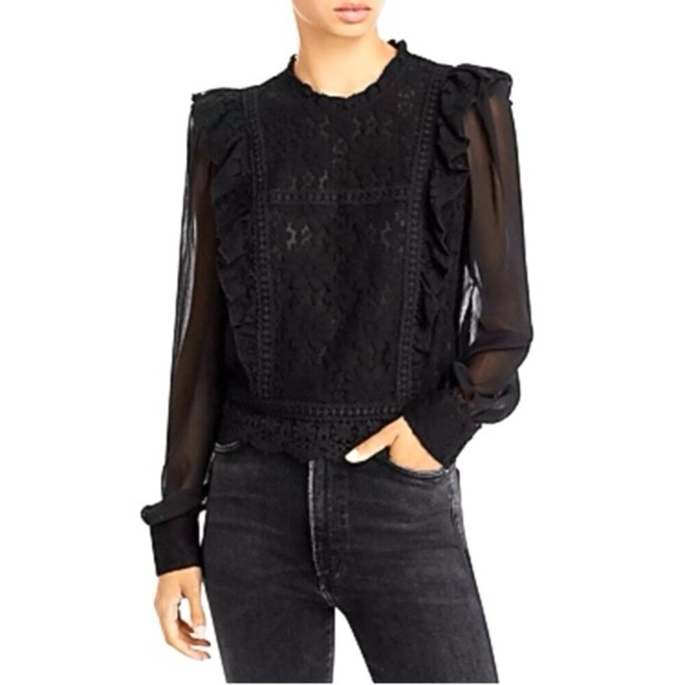 Bloomingdale’s Aqua Lace Sheer Sleeve Blouse XS